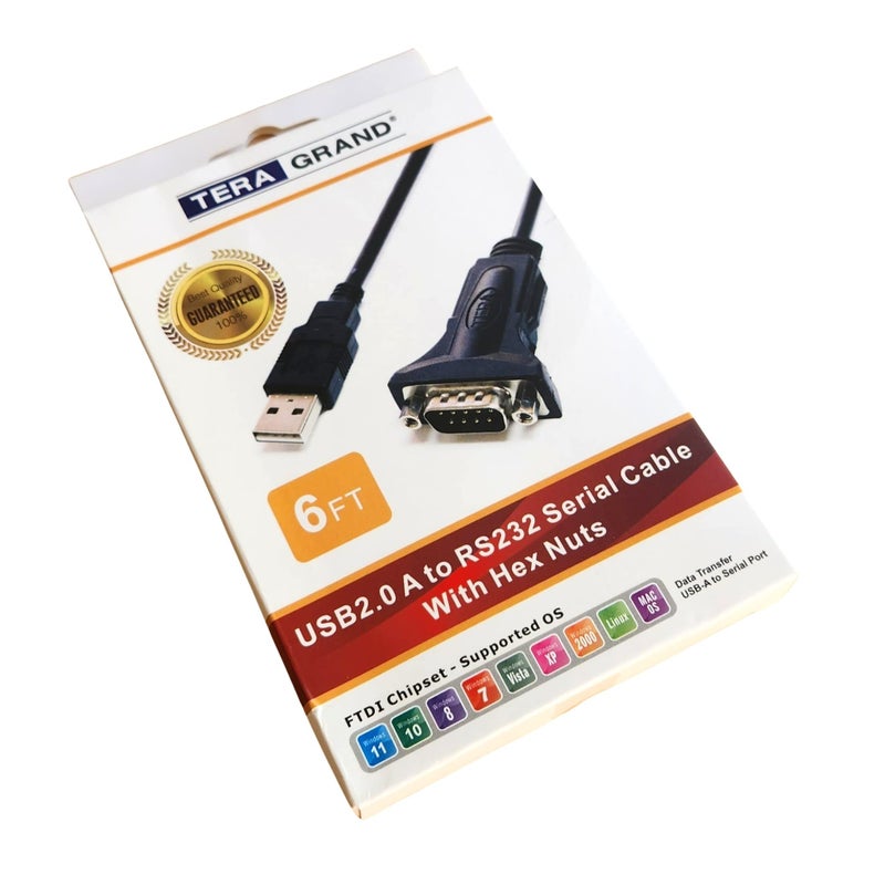 Tera Grand Premium USB 2.0 to RS232 Serial DB9 Adapter Cable 6 Ft - Supports Windows 11,10, 8, 7, Vista, XP, 2000, 98, Linux and Mac - Built with FTDI Chipset and Hex Jack Nuts - Image 5